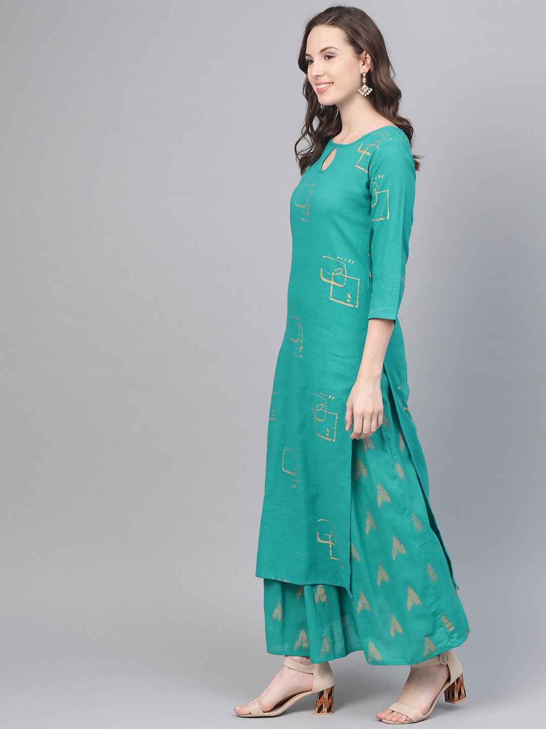 Green Printed Kurta Set With Printed skirt | NOZ2TOZ - Made In INDIA.