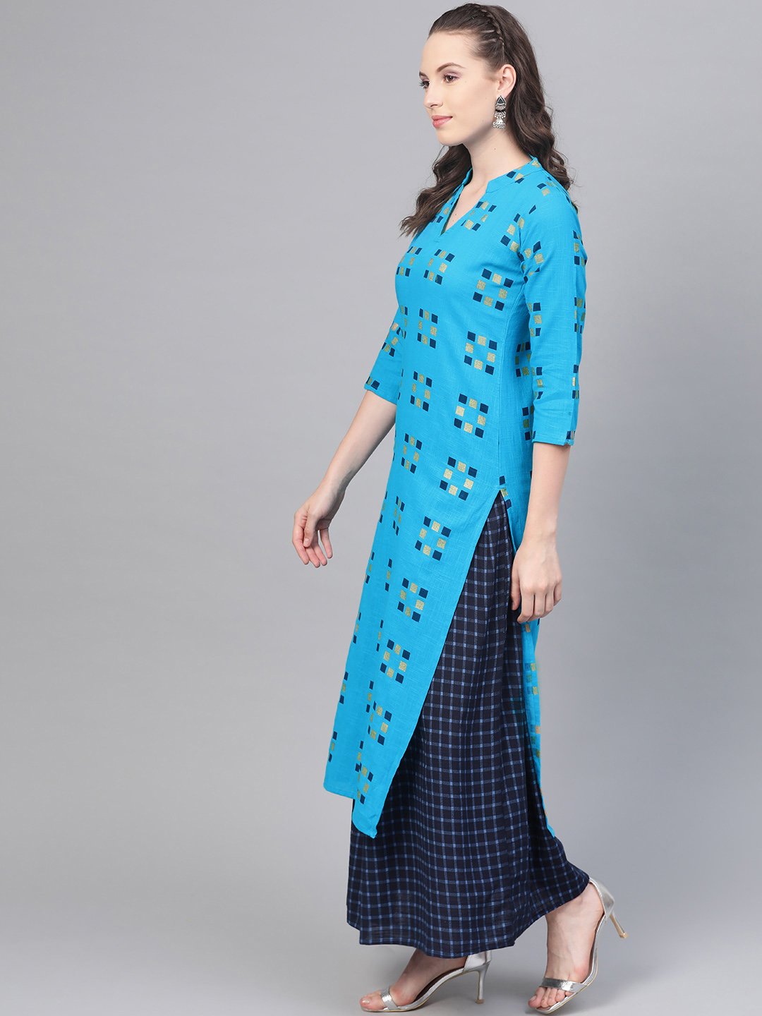 Blue and Beige Printed Kurta Set With Printed Skirt | NOZ2TOZ - Made In INDIA.