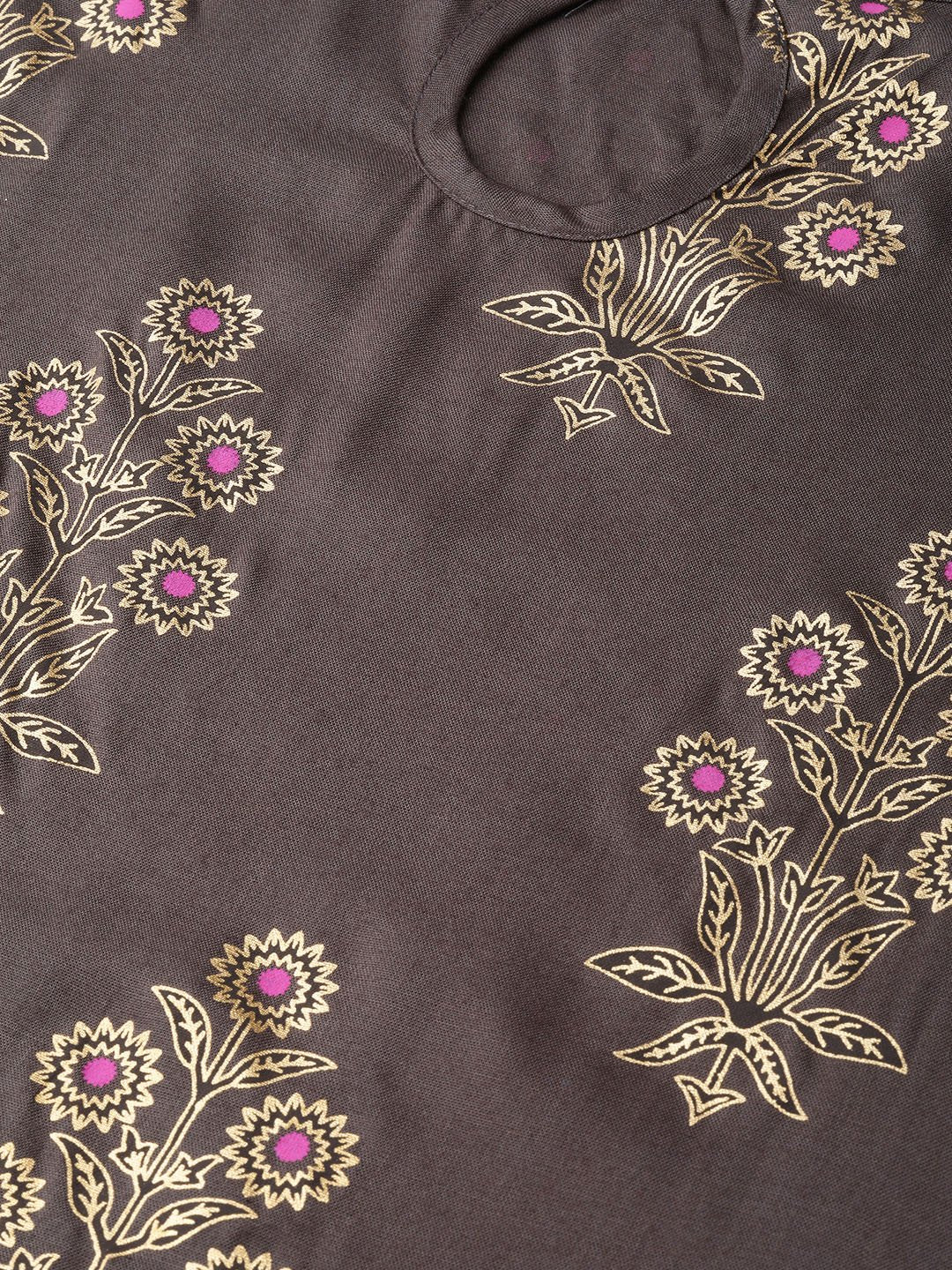 Grey Gold Printed Kurta Set with Skirt | NOZ2TOZ - Made In INDIA.