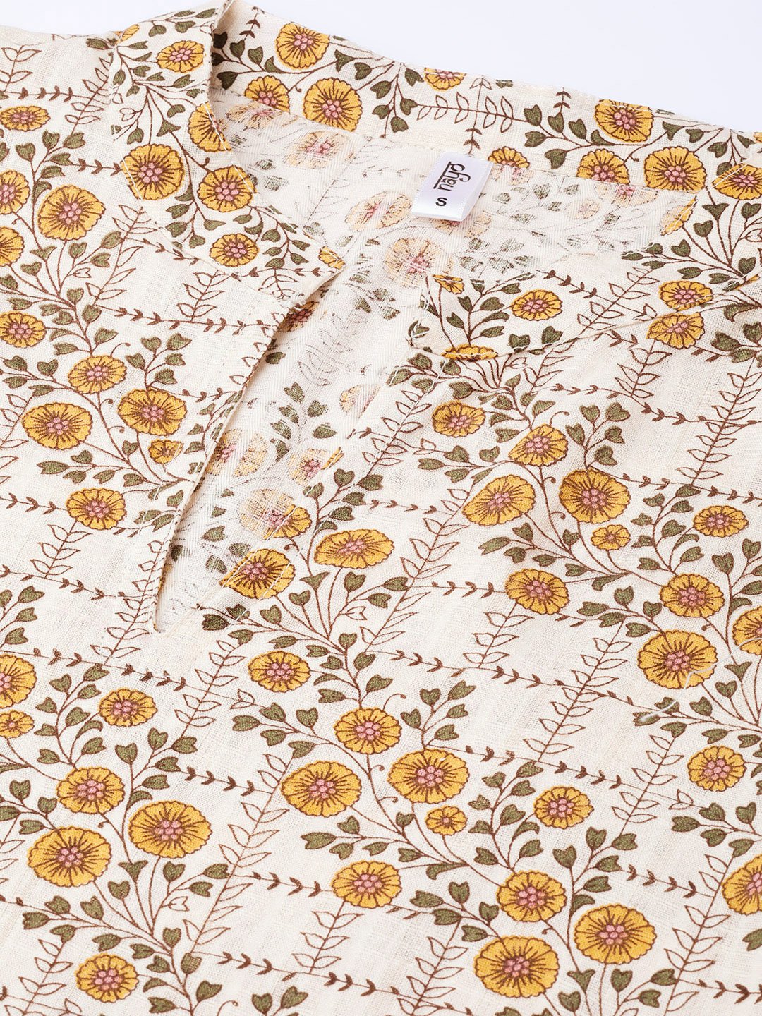 Cream & Yellow Gold floral printed Kurta set with Skirt | NOZ2TOZ - Made In INDIA.