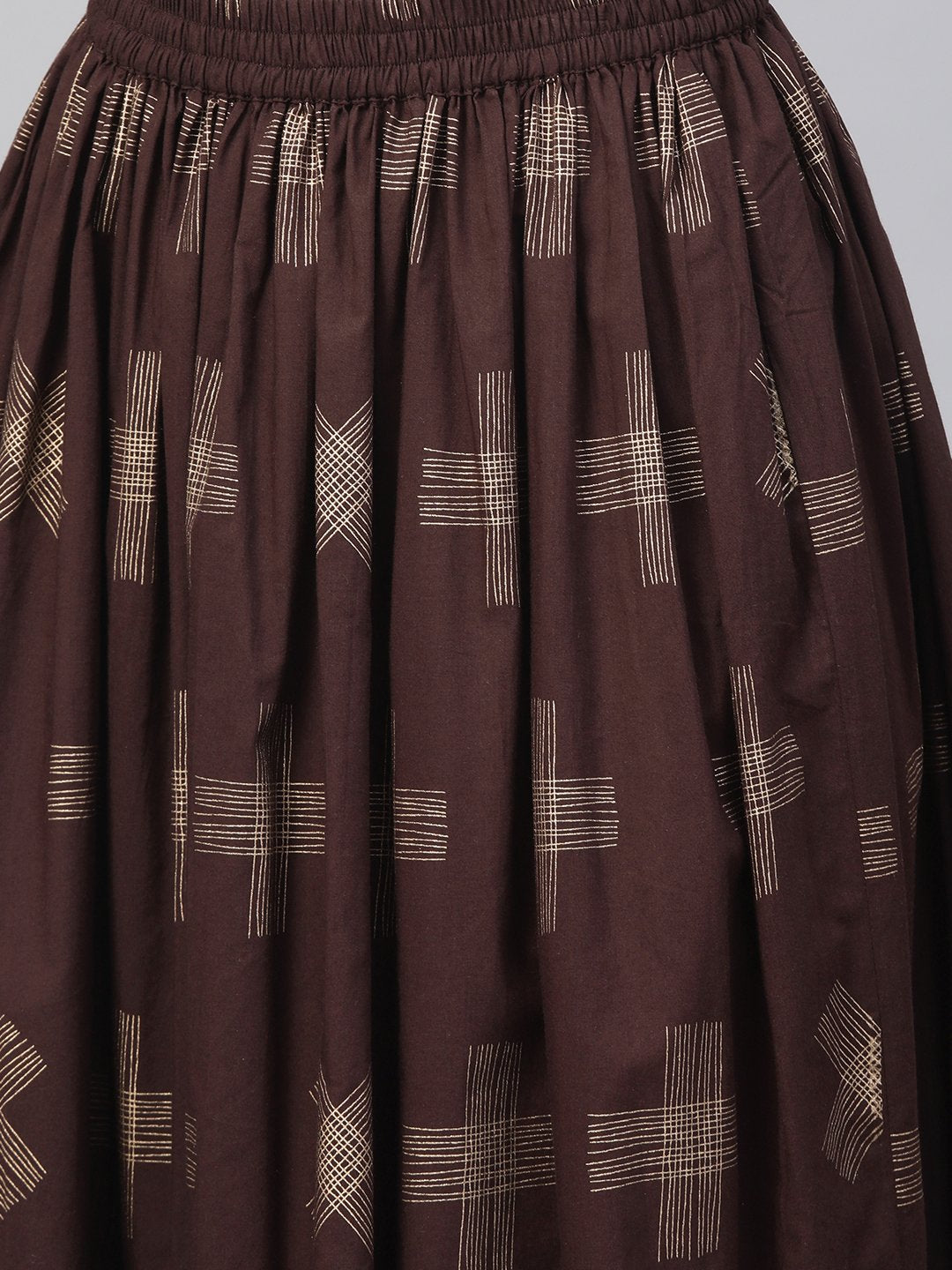 Yellow & dark brown printed Straight Kurta set wih Skirt | NOZ2TOZ - Made In INDIA.