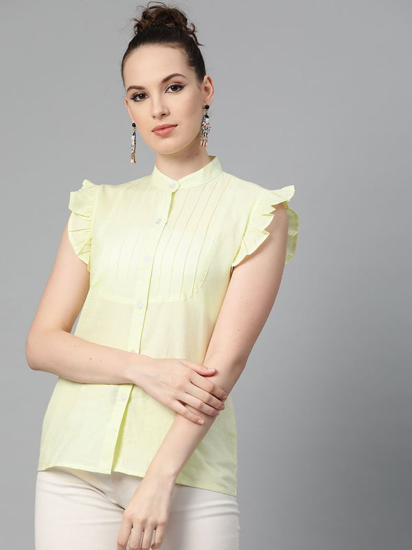 Solid Lime yellow top with detailed sleeves | NOZ2TOZ - Made In INDIA.