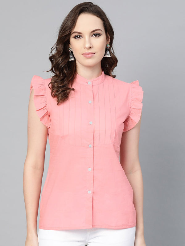 Solid pastel pink top with detailed sleeves | NOZ2TOZ - Made In INDIA.