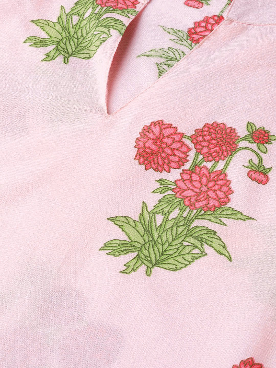 Women Pink & Green Cotton Straight Floral Printed Kurta | NOZ2TOZ - Made In INDIA.