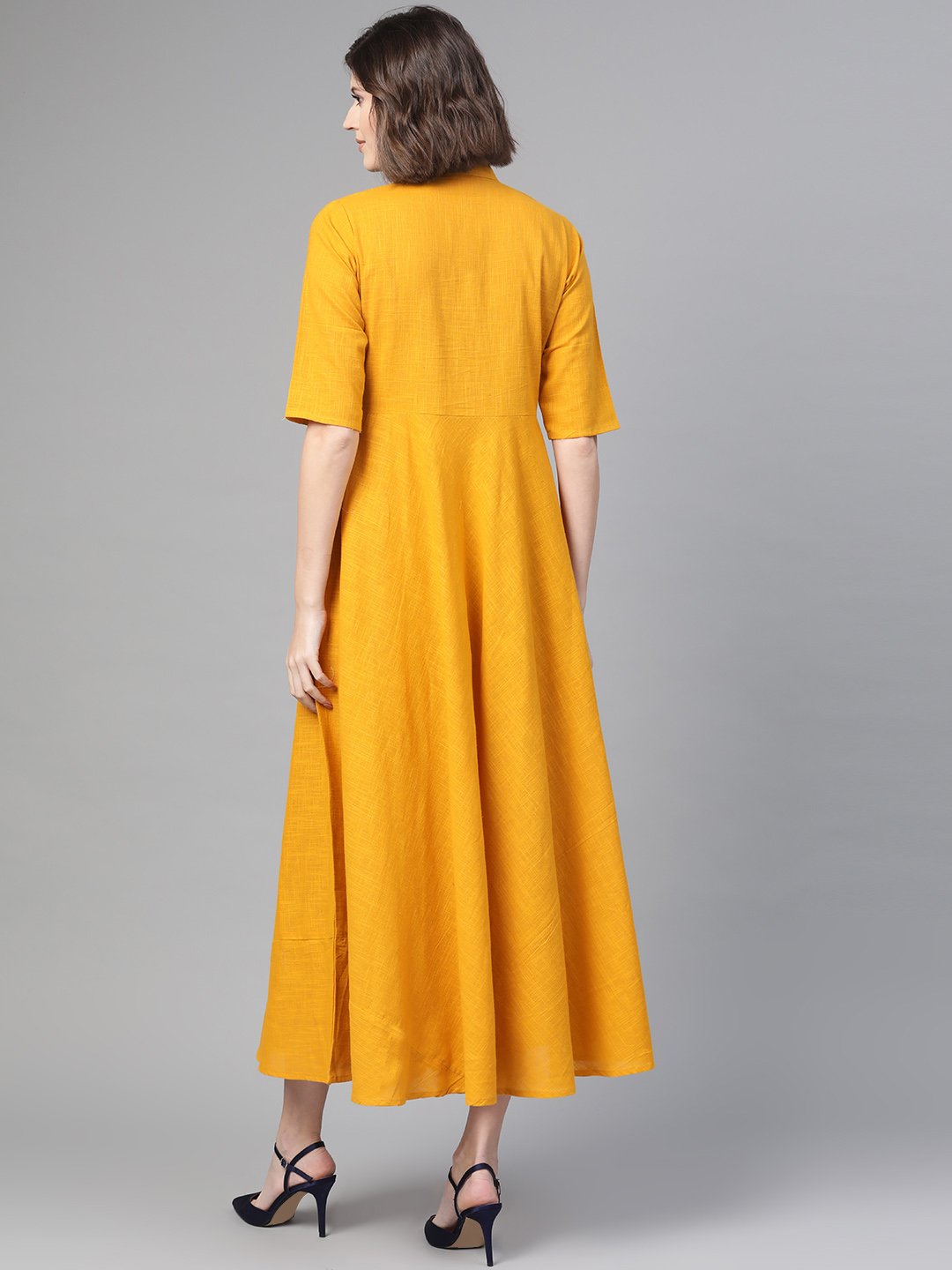 Women Mustard & Black Solid Fit and Flare Dress | NOZ2TOZ - Made In INDIA.