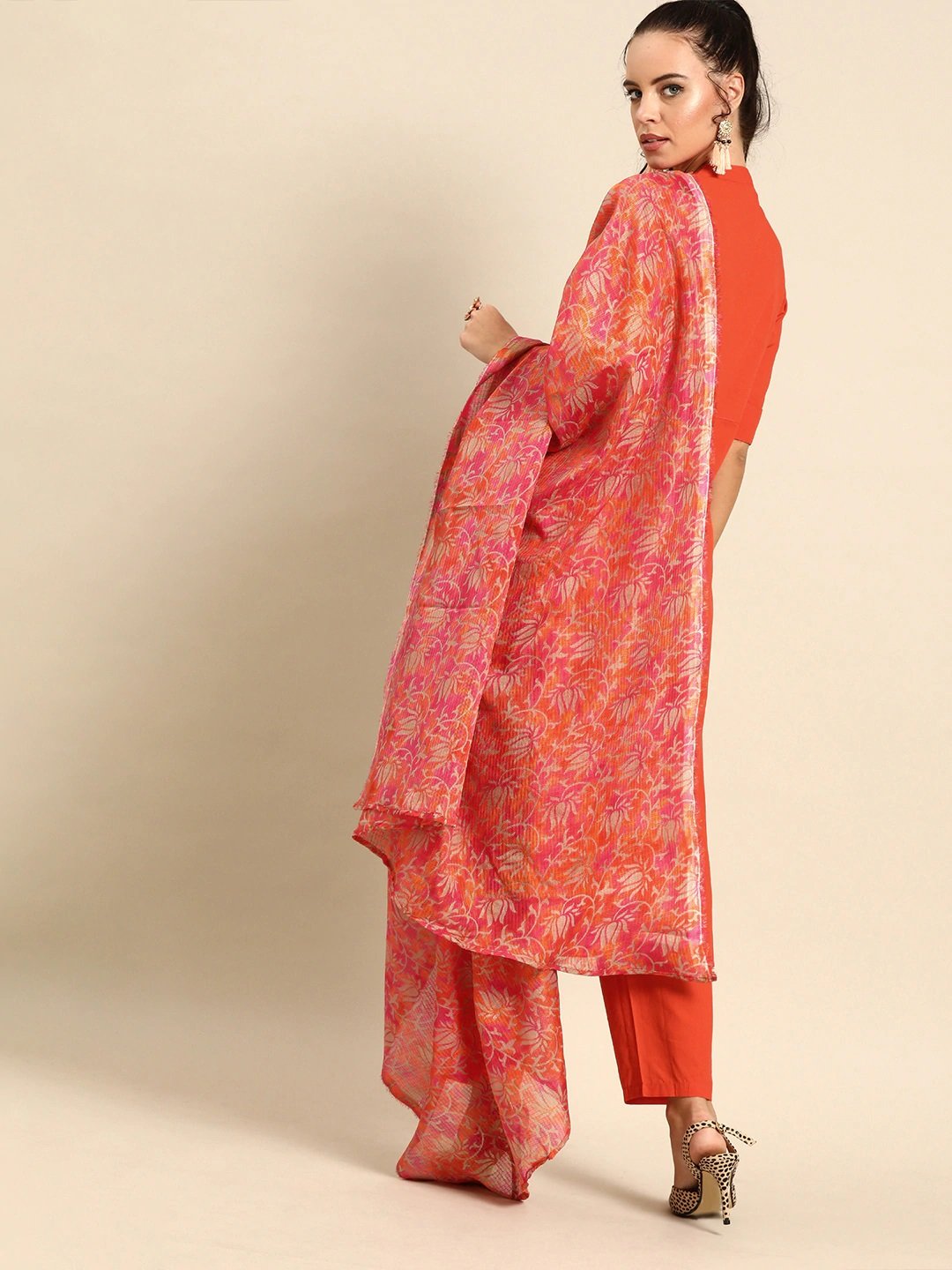 Women Orange Solid Kurta with Trousers & Dupatta | NOZ2TOZ - Made In INDIA.