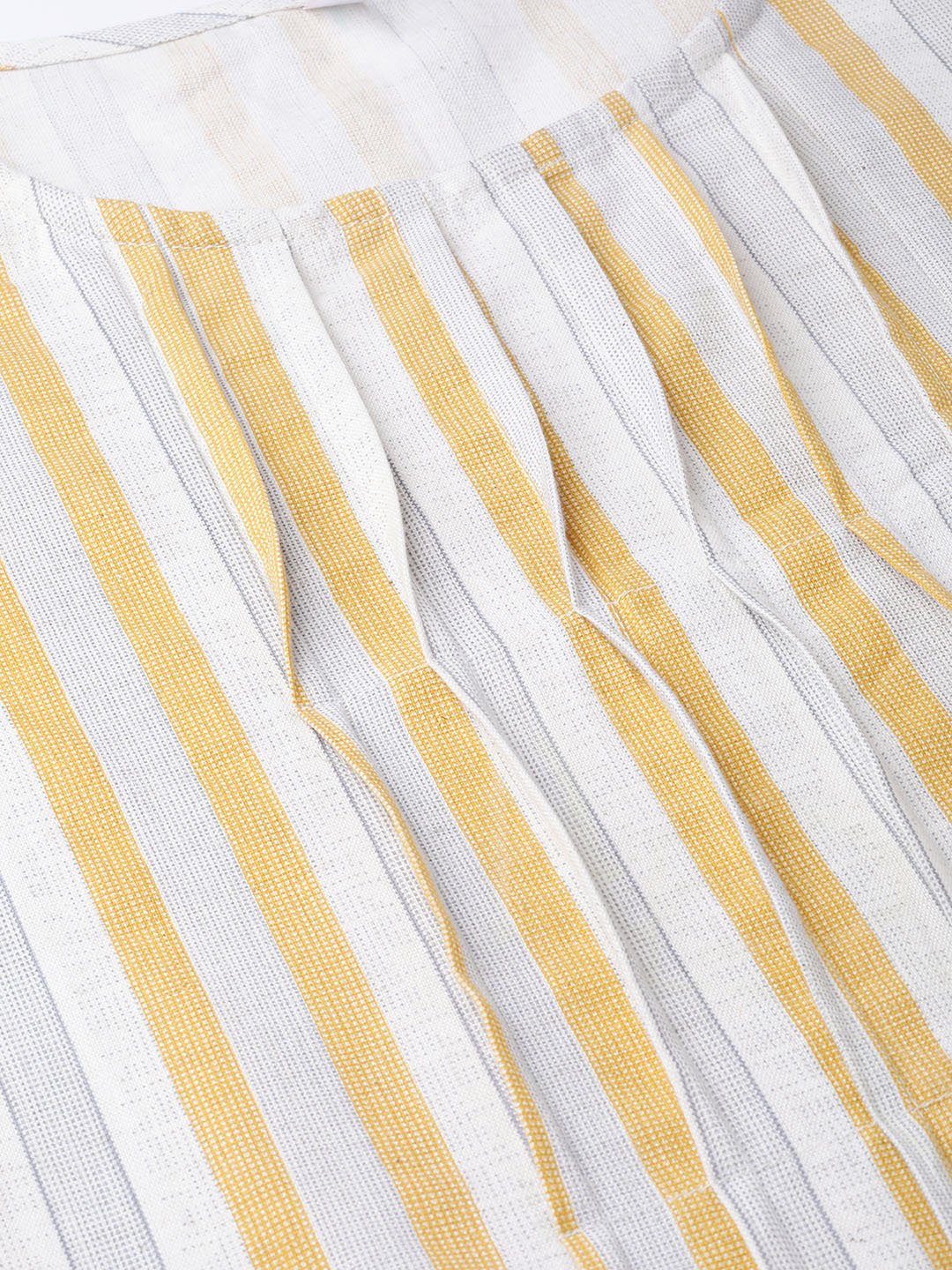 Women Off White & Mustard Striped Striped A-Line Dress | NOZ2TOZ - Made In INDIA.