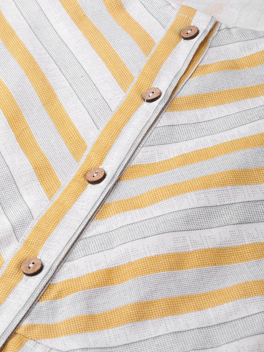 Women Off White & Mustard Peplum Striped Top | NOZ2TOZ - Made In INDIA.