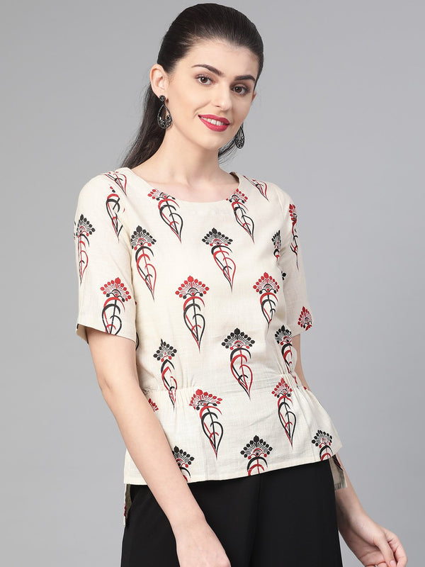 Women Off White & Red Regular Printed Top | NOZ2TOZ - Made In INDIA.