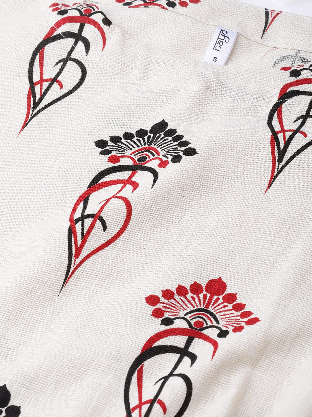 Women Off White & Red Regular Printed Top | NOZ2TOZ - Made In INDIA.