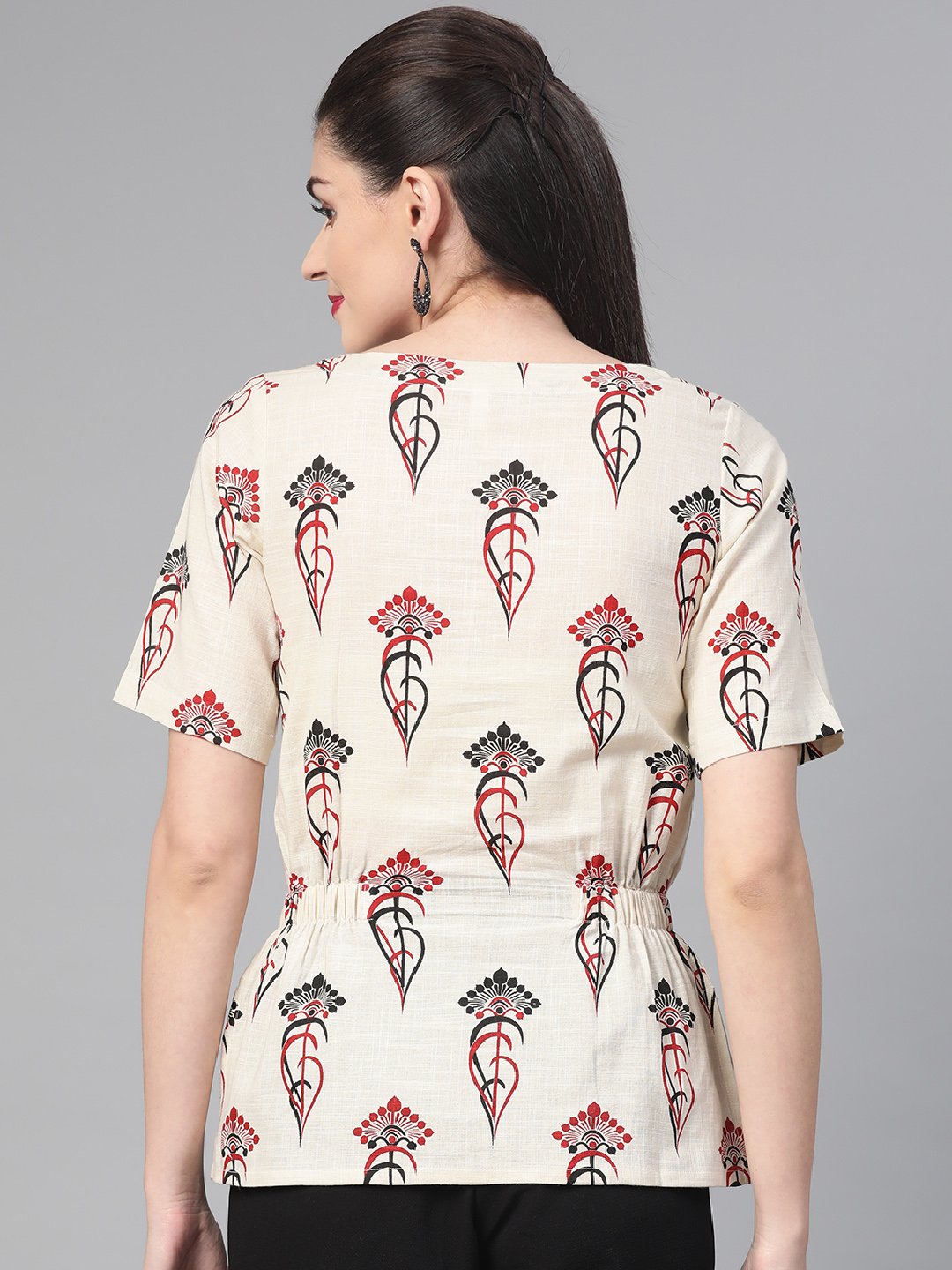 Women Off White & Red Regular Printed Top | NOZ2TOZ - Made In INDIA.