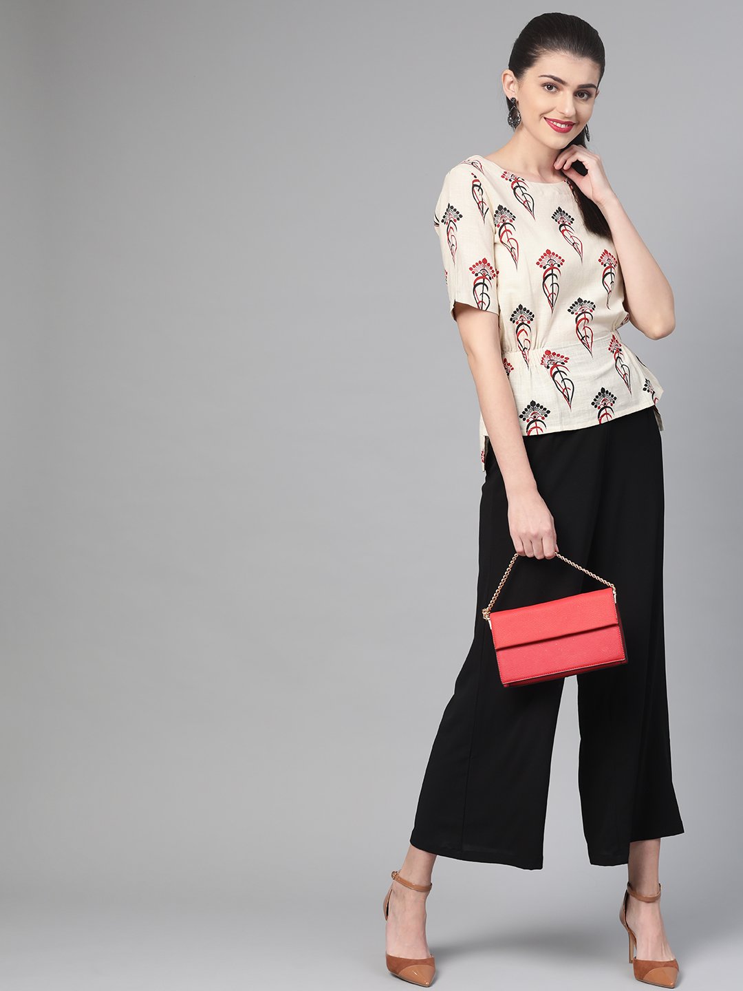 Women Off White & Red Regular Printed Top | NOZ2TOZ - Made In INDIA.