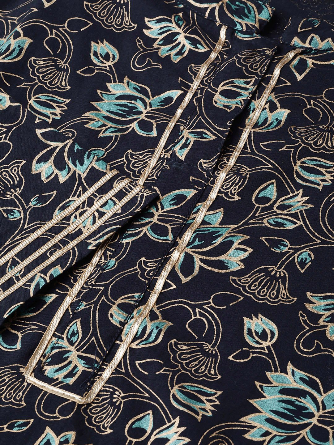 Women Navy Blue & Blue Straight Floral Printed Kurta And Palazzos Set | NOZ2TOZ - Made In INDIA.