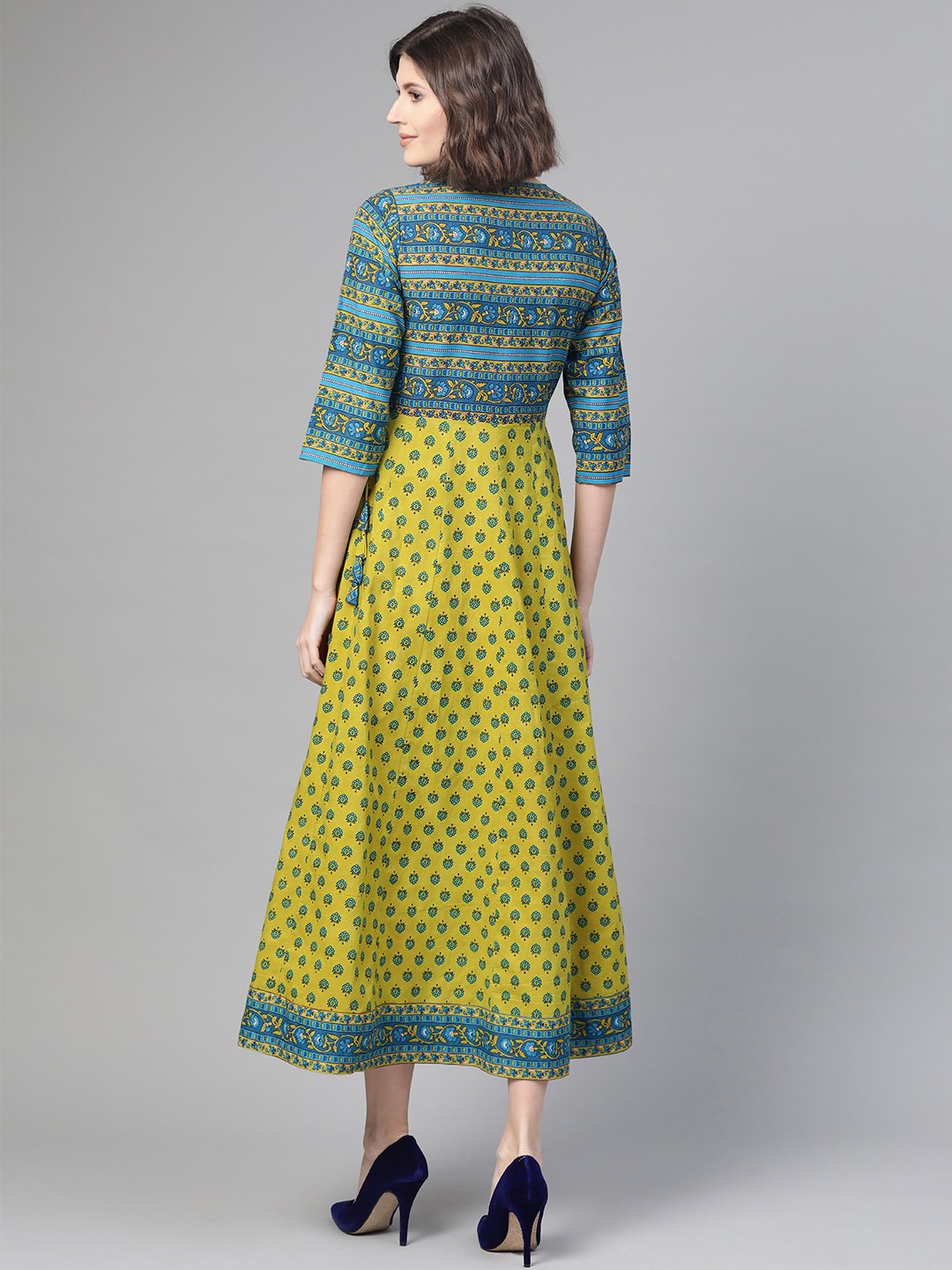 Women Green & Blue Ethnic Motifs Printed Maxi Dress | NOZ2TOZ - Made In INDIA.