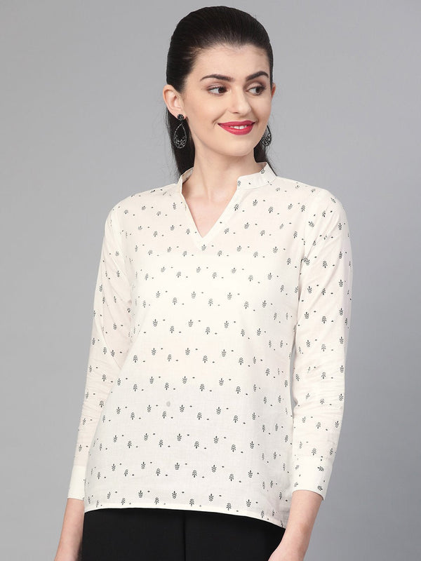 Women White & Balck Printed Shirt | NOZ2TOZ - Made In INDIA.