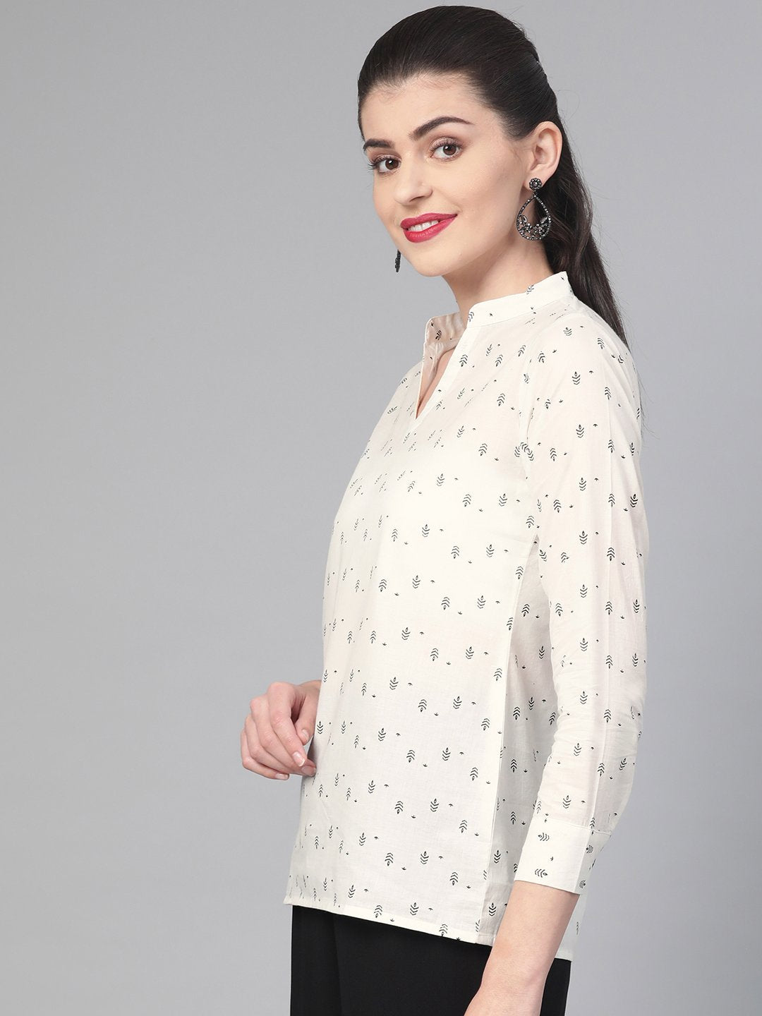 Women White & Balck Printed Shirt | NOZ2TOZ - Made In INDIA.