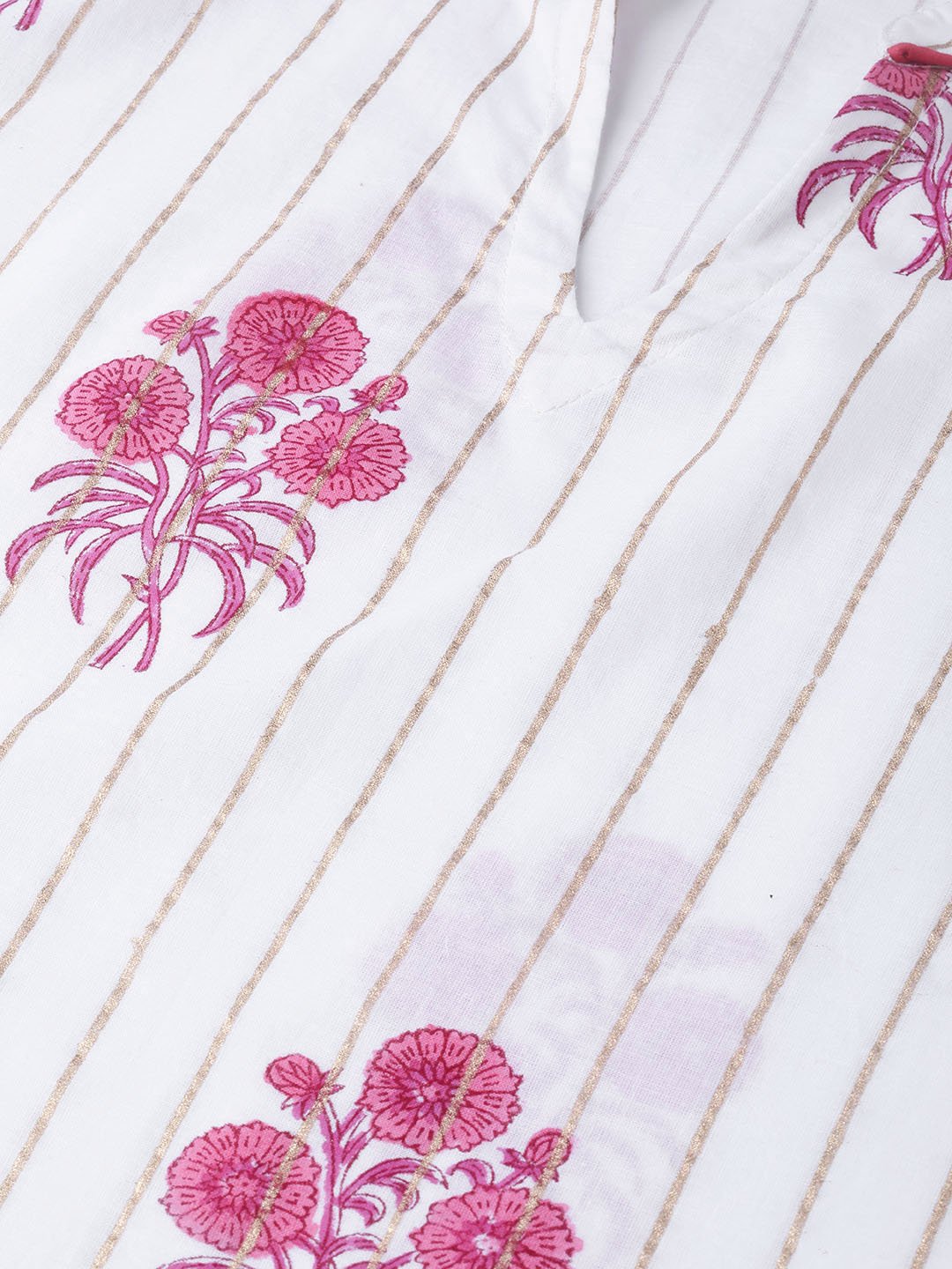 Women White & Pink Cotton Straight Floral Printed Kurta | NOZ2TOZ - Made In INDIA.