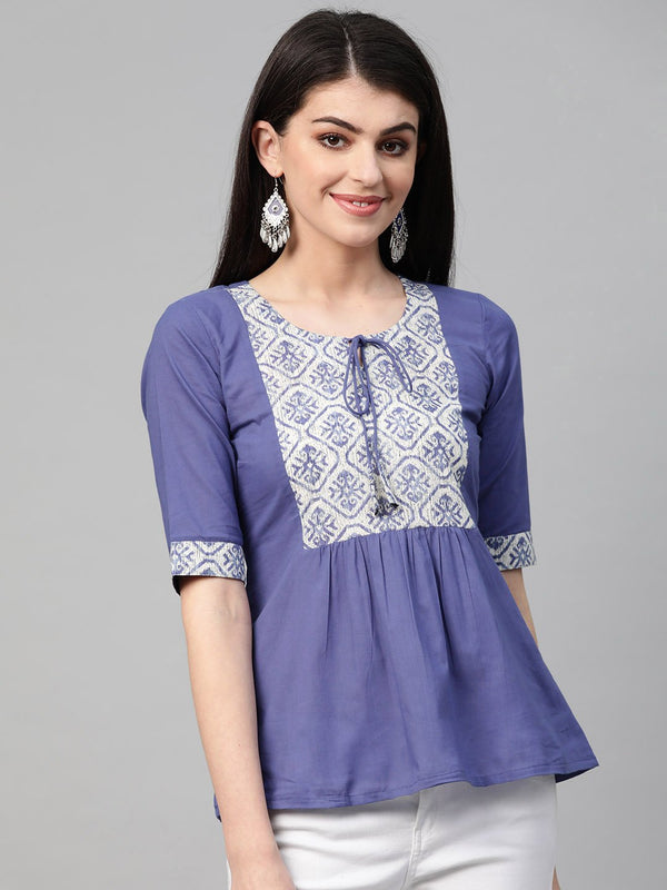 Women Purple & White Regular Printed Top | NOZ2TOZ - Made In INDIA.