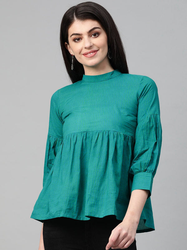 Women Teal & Green Regular Printed Top | NOZ2TOZ - Made In INDIA.