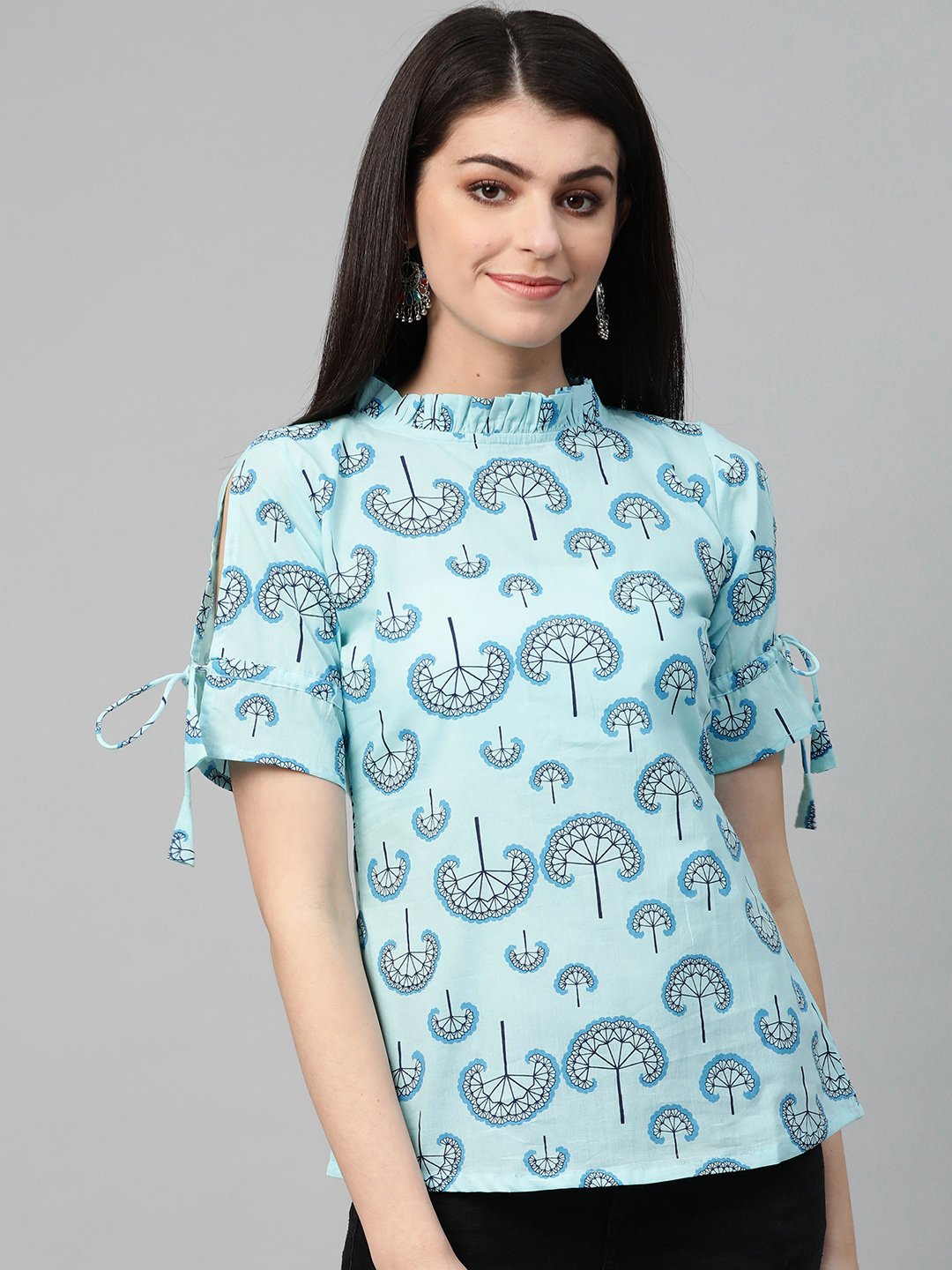 Women Blue & Grey Regular Printed Top | NOZ2TOZ - Made In INDIA.