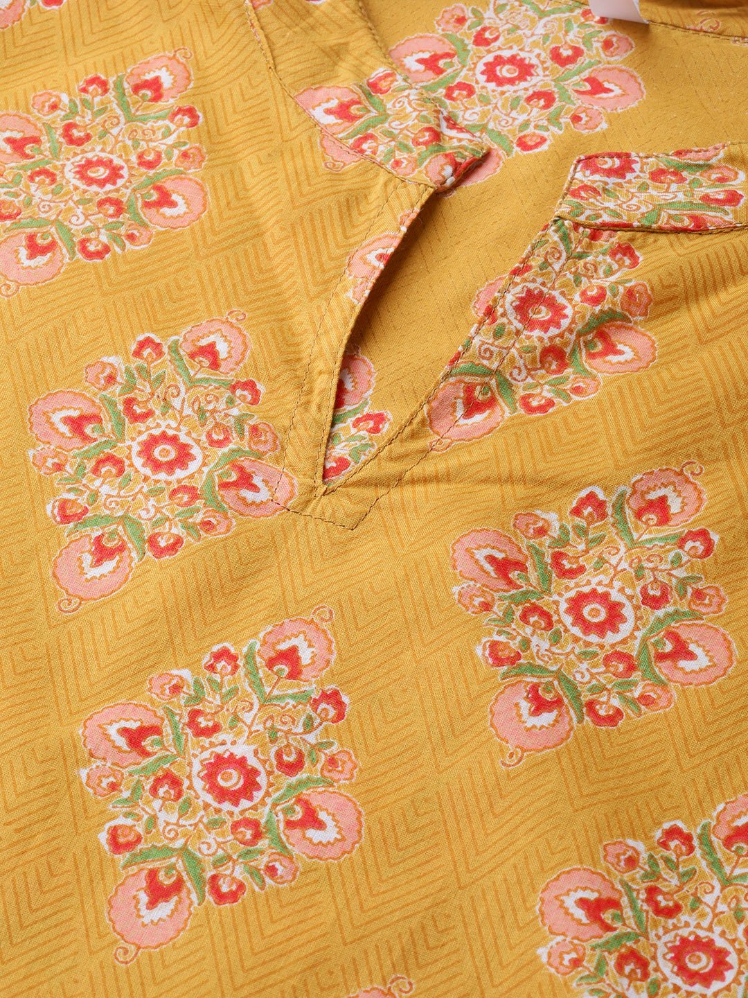 Women Mustard & Peach Straight Floral Printed Kurta And Trousers Set | NOZ2TOZ - Made In INDIA.