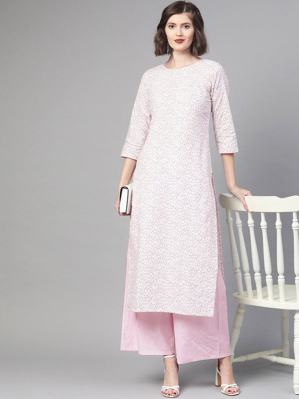 Women Pink & Multi Straight Floral Printed Kurta And Palazzo Set | NOZ2TOZ - Made In INDIA.