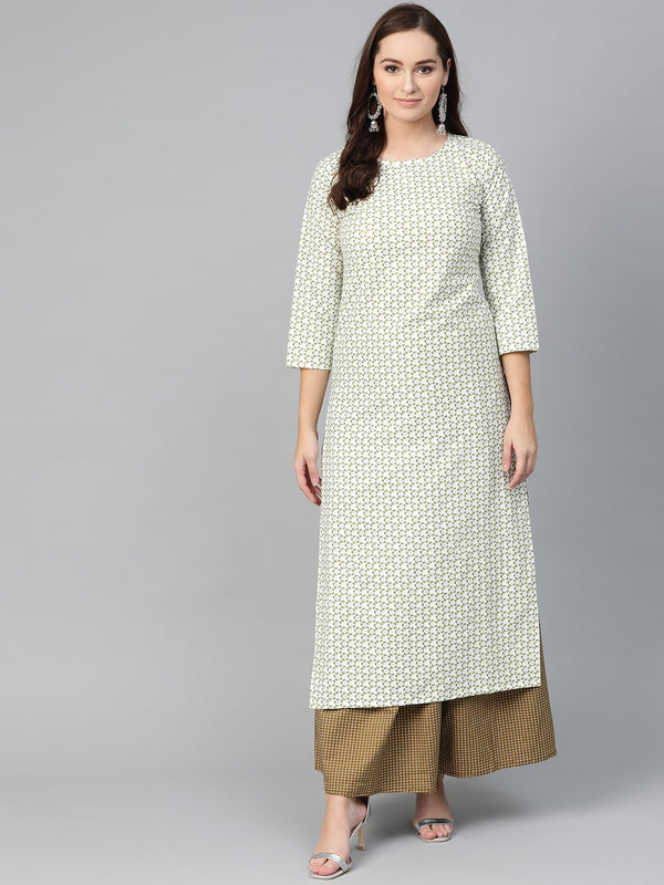 Women White & Green Straight Floral Printed Kurta And Skirt Set | NOZ2TOZ - Made In INDIA.