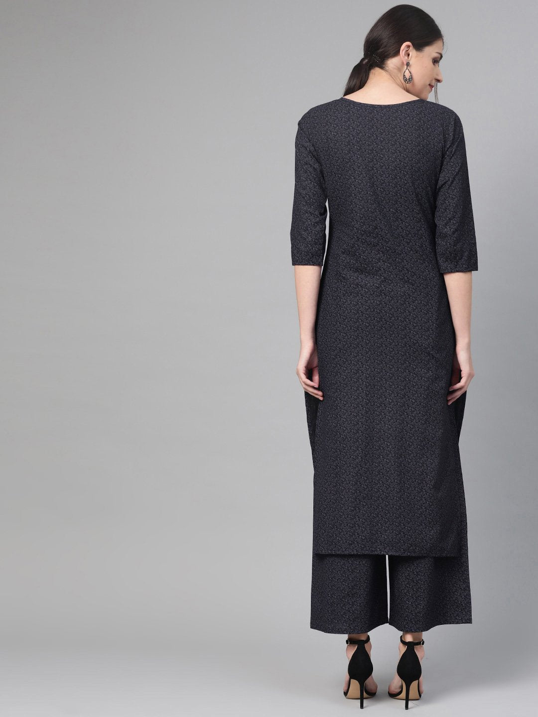 Women Black & Grey Straight Abstract Printed Kurta And Palazzos Set | NOZ2TOZ - Made In INDIA.