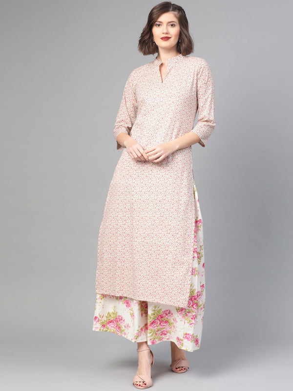 Women Off white & Pink Straight Floral Printed Kurta And Skirt Set | NOZ2TOZ - Made In INDIA.