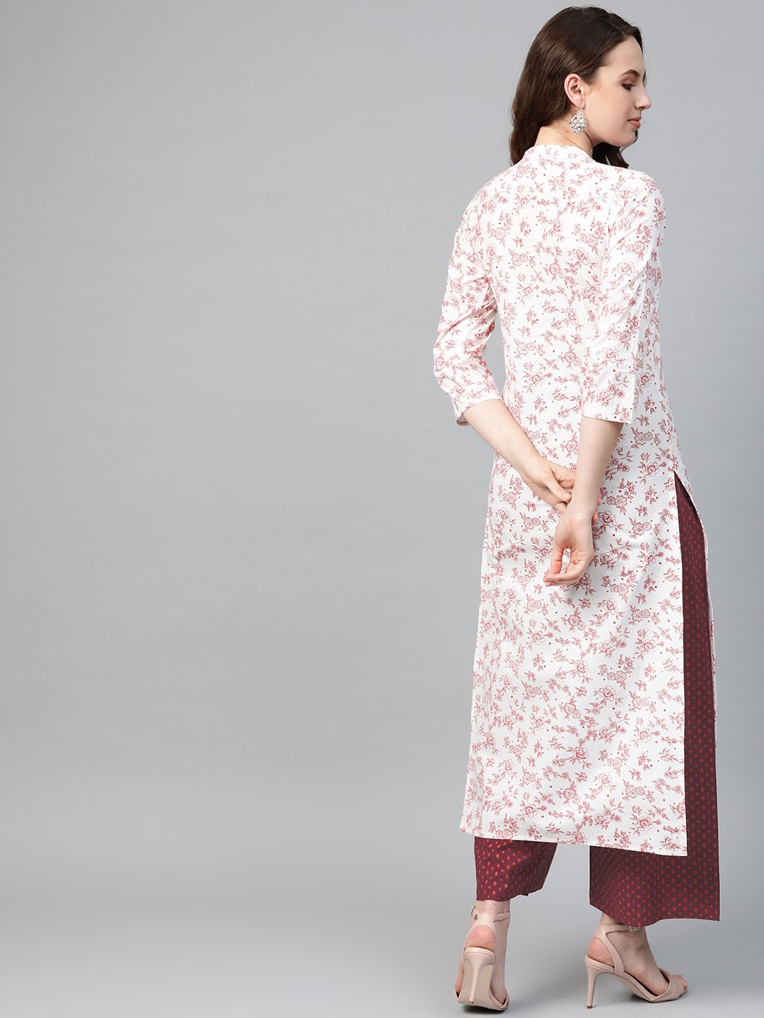 Women Off white & Red Straight Floral Printed Kurta And Palazzos Set | NOZ2TOZ - Made In INDIA.