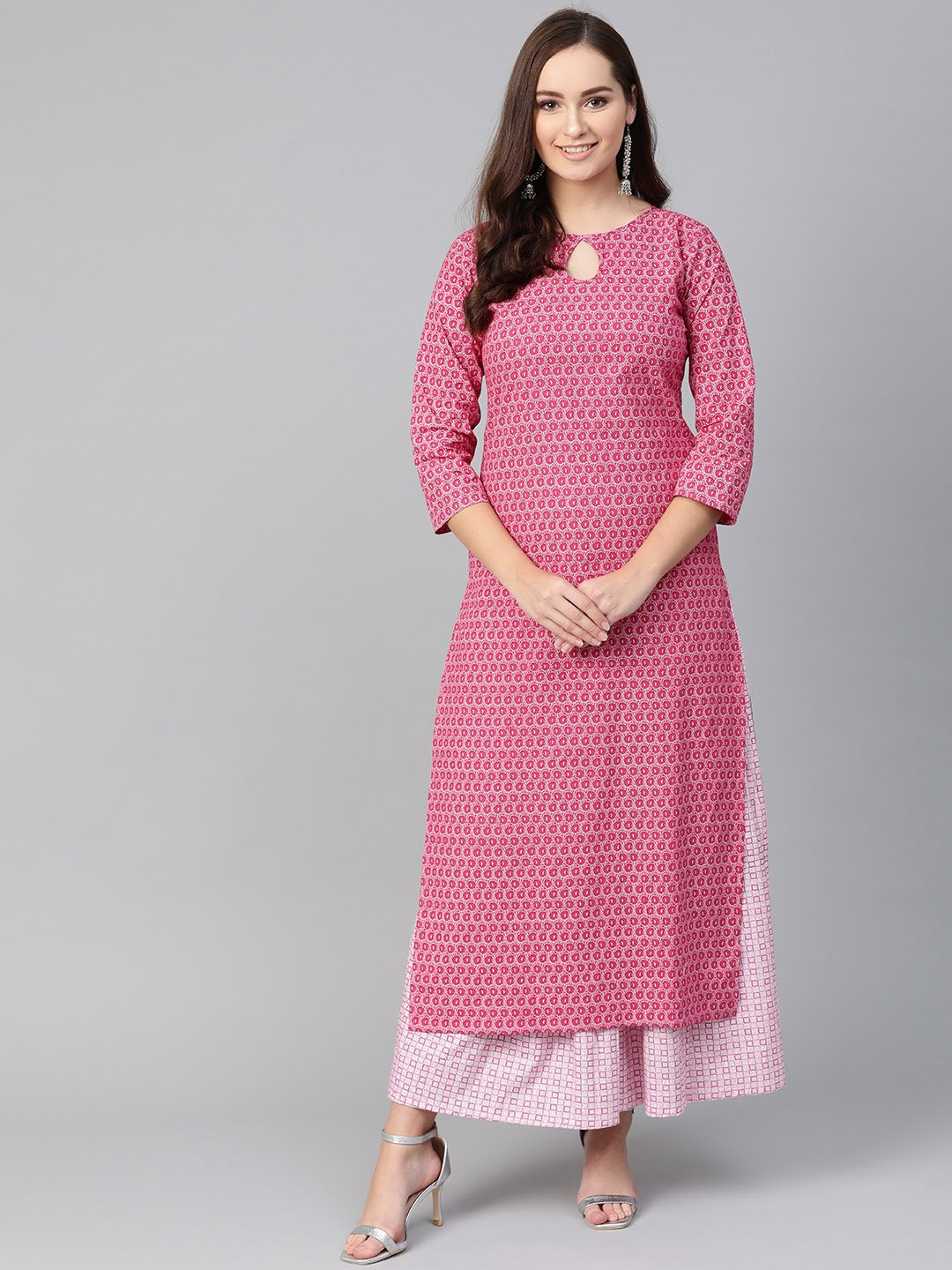 Women Pink & White Straight Floral Printed Kurta And Skirt Set | NOZ2TOZ - Made In INDIA.