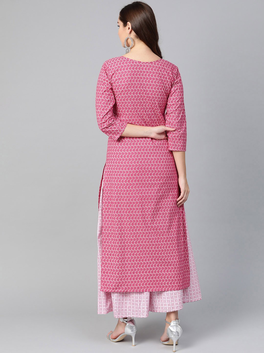 Women Pink & White Straight Floral Printed Kurta And Skirt Set | NOZ2TOZ - Made In INDIA.