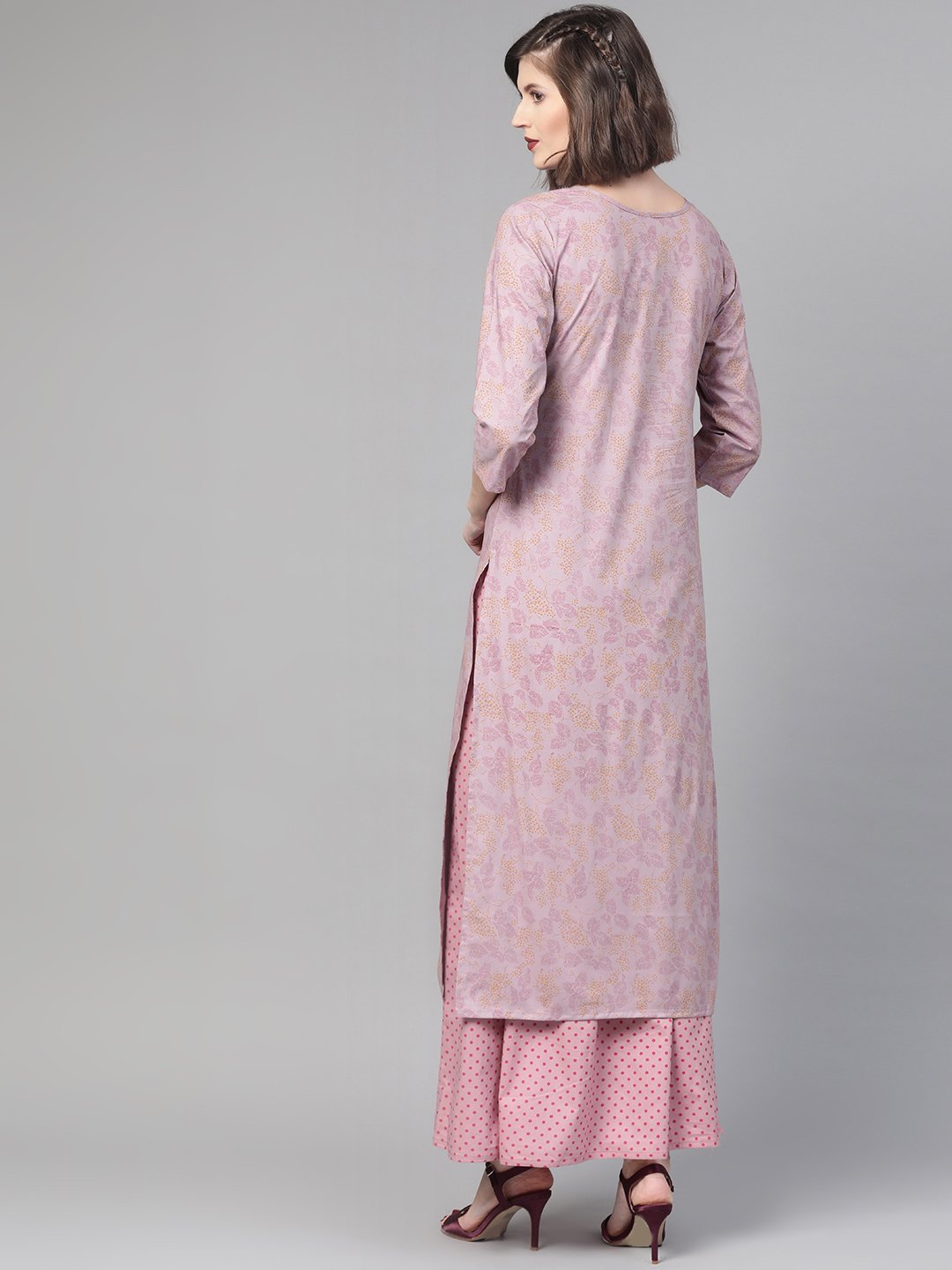 Women Mauve & Pink Straight Floral Printed Kurta And Skirt Set | NOZ2TOZ - Made In INDIA.