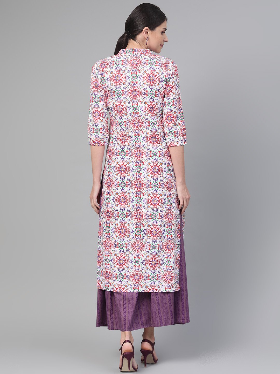 Women White & Red Straight Ethnic Motifs Printed Kurta And Skirt Set | NOZ2TOZ - Made In INDIA.