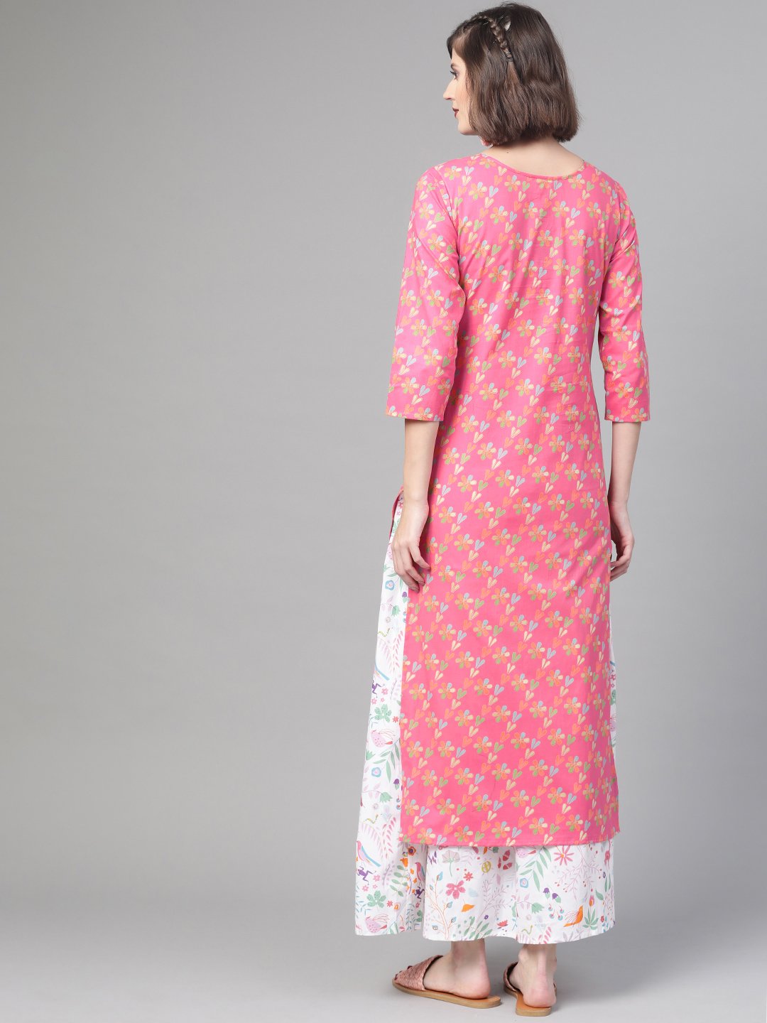 Women Pink & Multi Straight Floral Printed Kurta And Skirt Set | NOZ2TOZ - Made In INDIA.