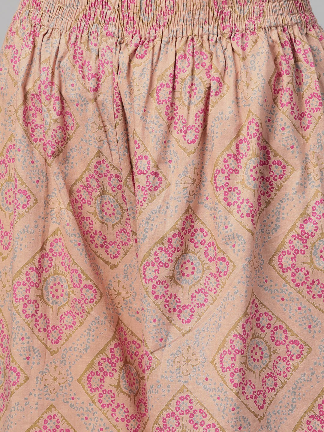 Women Beige & Pink Straight Geometric Printed Kurta And Palazzos Set | NOZ2TOZ - Made In INDIA.