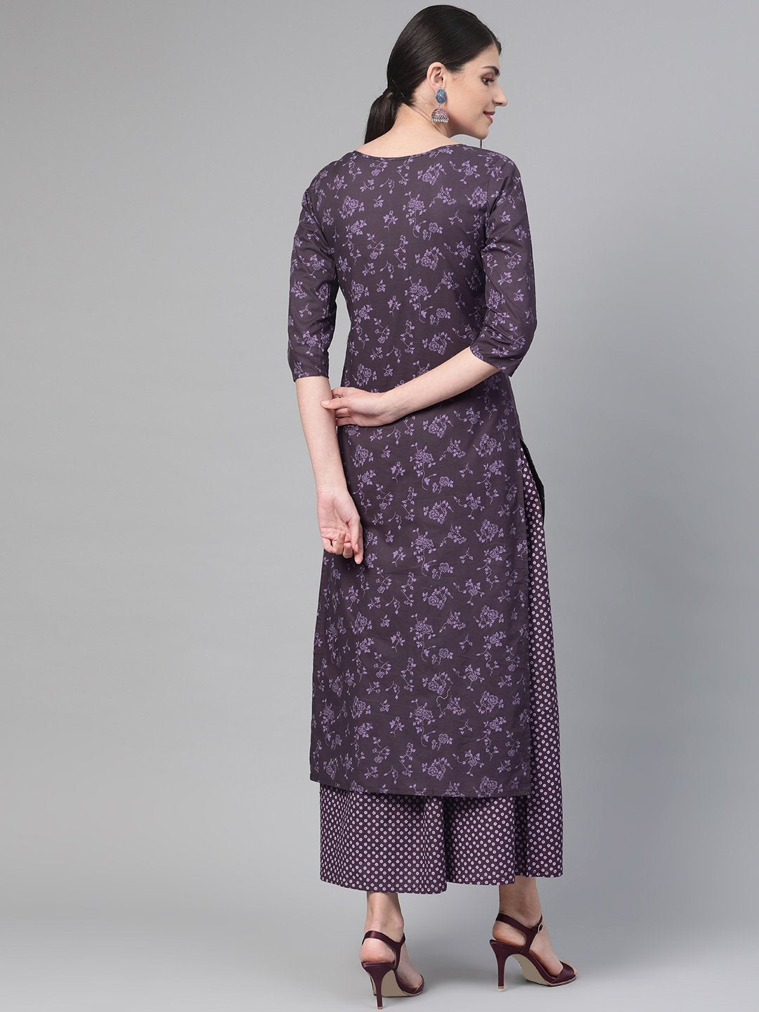 Women Purple &  Straight Floral Printed Kurta And Skirt Set | NOZ2TOZ - Made In INDIA.