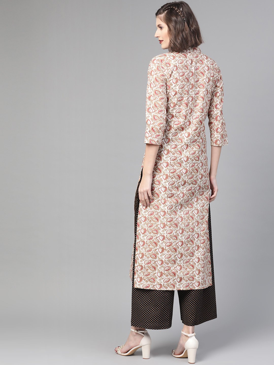 Women Off white & Beige Straight Floral Printed Kurta And Palazzos Set | NOZ2TOZ - Made In INDIA.