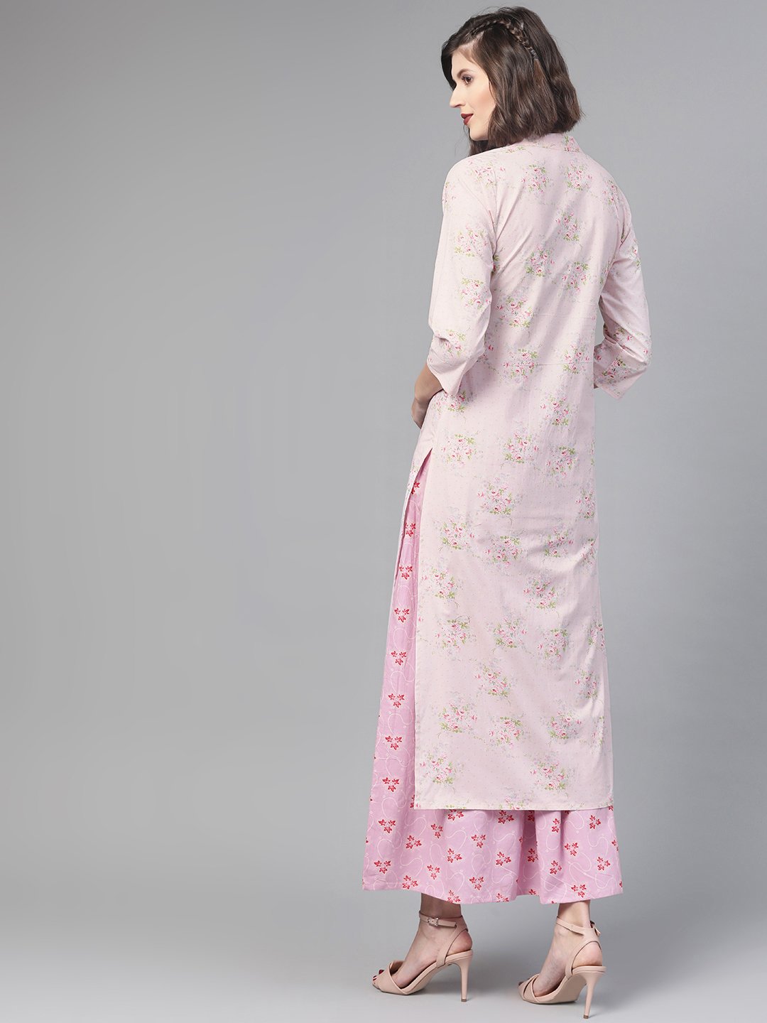 Women Pink & Green Straight Floral Printed Kurta And Skirt Set | NOZ2TOZ - Made In INDIA.