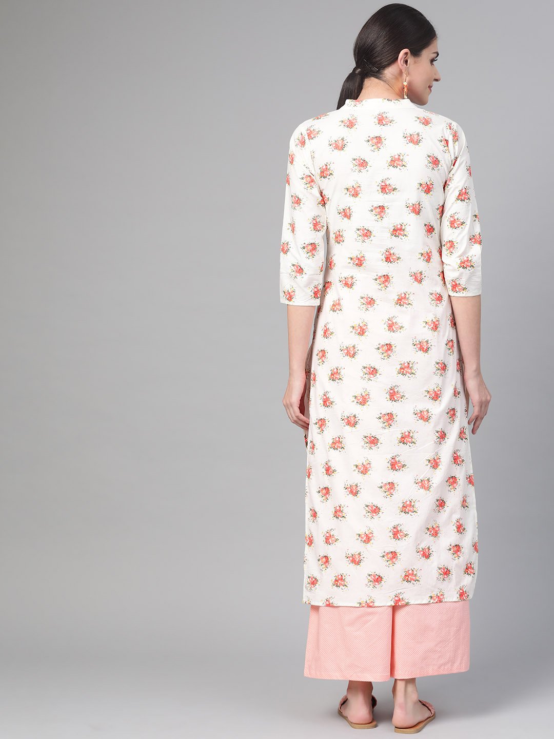 Women Off white & Peach Straight Floral Printed Kurta And Palazzos Set | NOZ2TOZ - Made In INDIA.