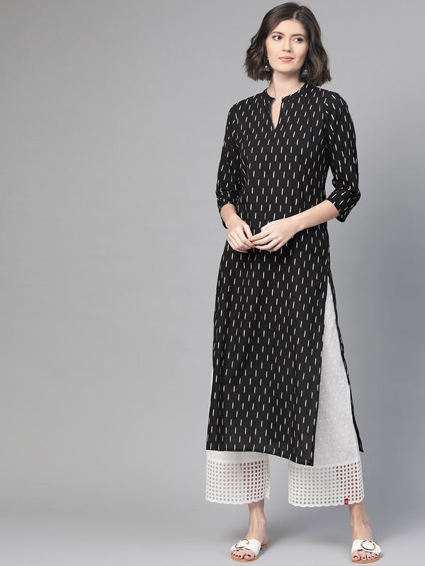 Adults-Women Black & White Cotton Straight Abstract Printed Kurta | NOZ2TOZ - Made In INDIA.