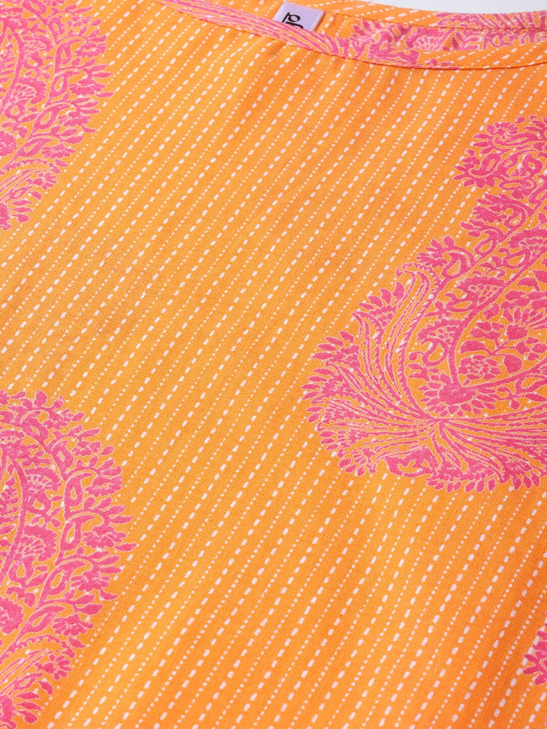 Adults-Women Orange & Pink Cotton Straight Paisley Printed Kurta | NOZ2TOZ - Made In INDIA.