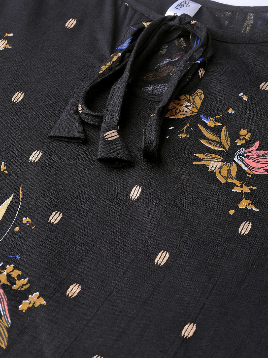 Adults-Women Black & Gold Cotton Straight Floral Printed Kurta | NOZ2TOZ - Made In INDIA.