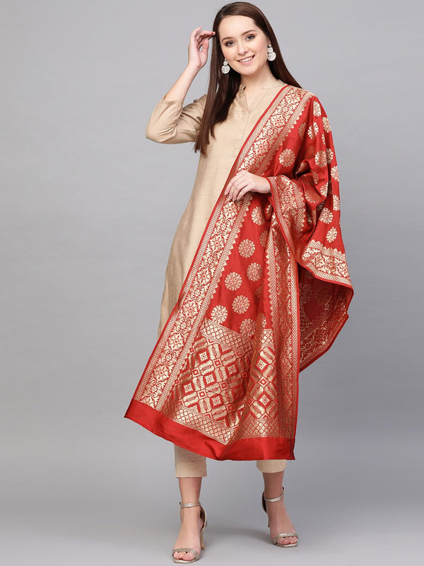 Maroon & Gold-Coloured Woven Design Dupatta | NOZ2TOZ - Made In INDIA.