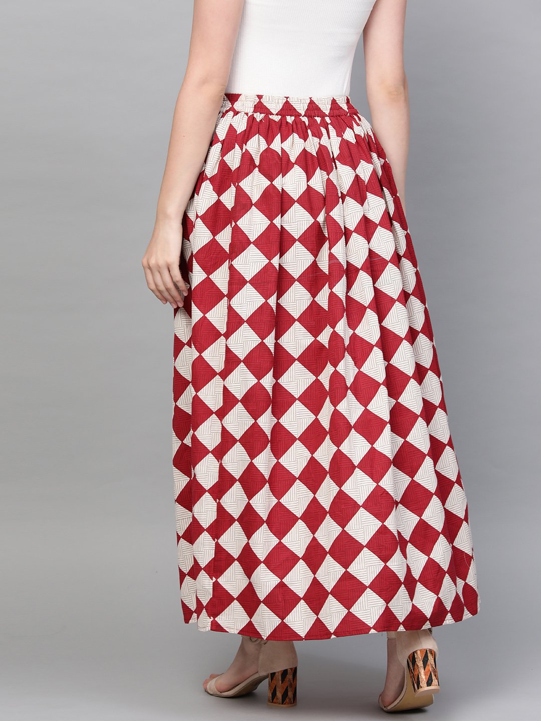 Women Maroon & White Checkerd Printed Flared Skirt | NOZ2TOZ - Made In INDIA.