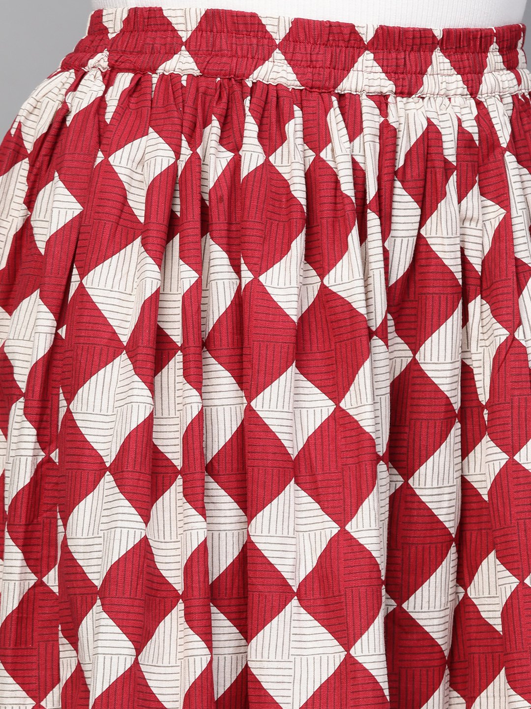 Women Maroon & White Checkerd Printed Flared Skirt | NOZ2TOZ - Made In INDIA.