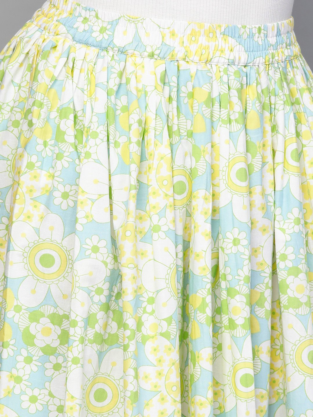 Women Blue & Yellow Floral Printed Flared Skirt | NOZ2TOZ - Made In INDIA.