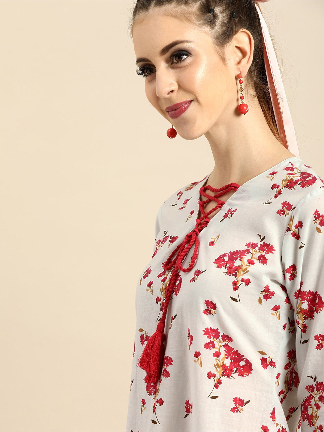 Women Powder Blue Floral Printed V-Neck A-Line Dress | NOZ2TOZ - Made In INDIA.