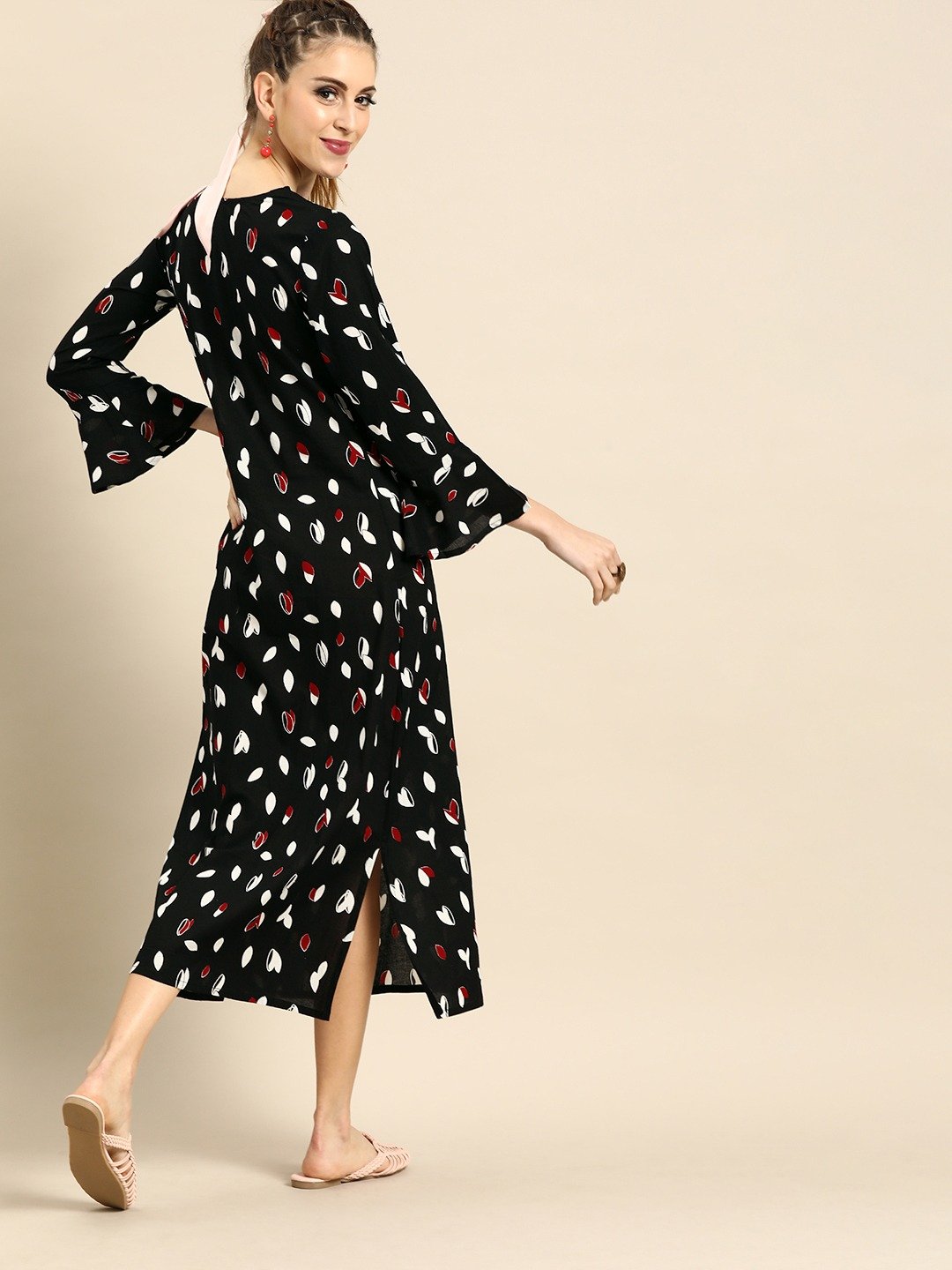 Women Black & White Printed A-Line Dress | NOZ2TOZ - Made In INDIA.