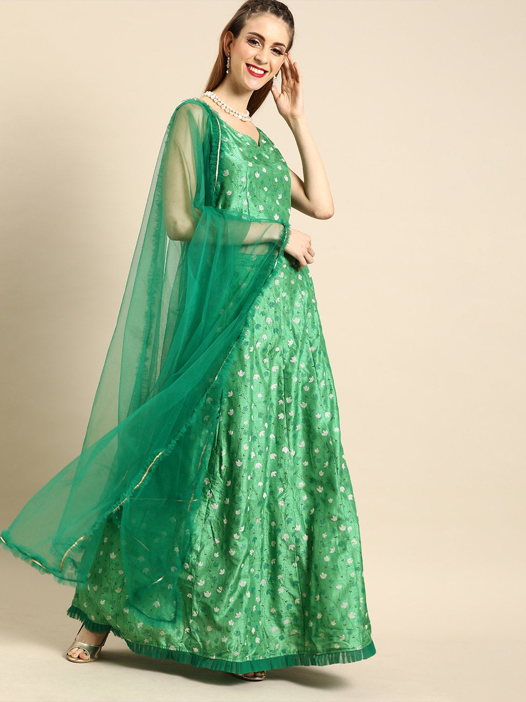 Women Green Printed Dola Silk Lehenga Choli with Dupatta | NOZ2TOZ - Made In INDIA.